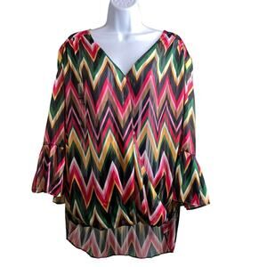 Macy’s‎ INC Women’s Rainbow Chevron Top Size 2X Flowy Billowy Colorful Bohemian